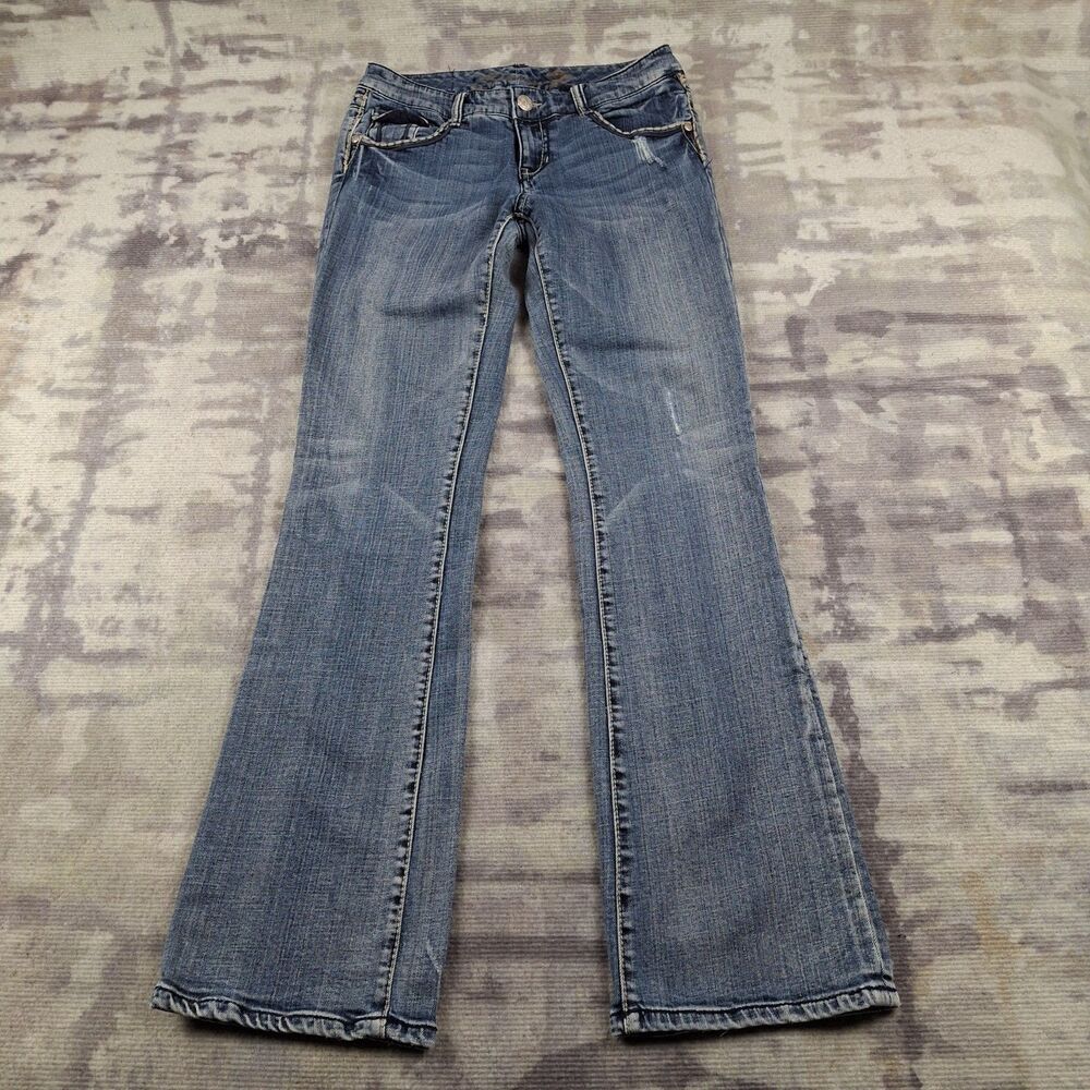 Seven7 Jeans Womens 28 Bootcut Blue Denim Rhinestone Embellished Thick Stitch M